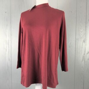 NEW J Jill Mock Neck Top Womens M Red Cotton Blend Stretch Dressy Casual Minimal